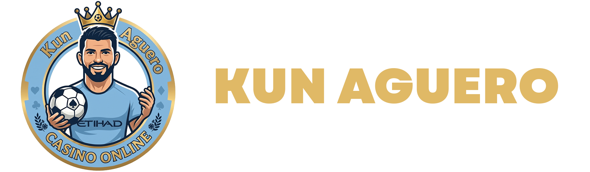 Logo de Casino Kun Aguero: perfil de un rey con corona en tonos celestes junto al nombre del casino