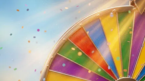 Game show con una rueda de colores y confeti