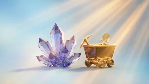 Juego de minas con una cueva de cristales y un carro dorado