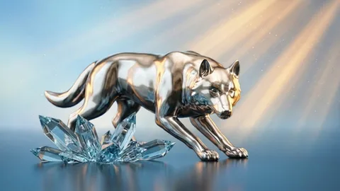 Tragamonedas con un lobo y un glaciar con cristales dorados